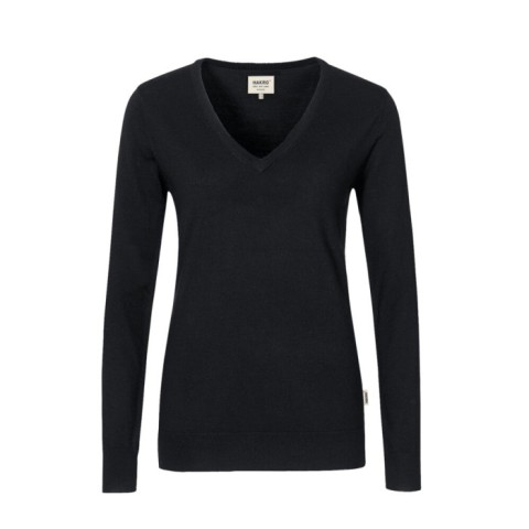 Black - Pullover damski w serek merino 134